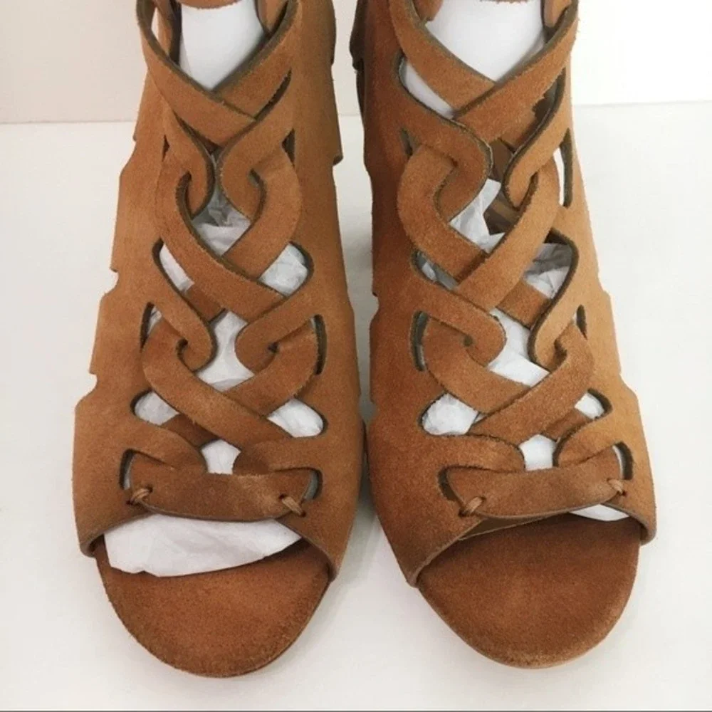 Zodiac Womens Size 6 Brown Suede Leather Block Heels Open Toe Sandals Shoes‎